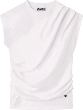 Ganni Tops, Dames, Wit, M, Katoen, Top van gedrapeerd jersey