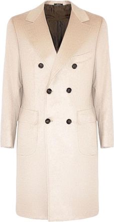 Sartorio Napoli Double-Breasted Cashmere Jas - Heren - Mantel - Beige - L - Leer - Jassen