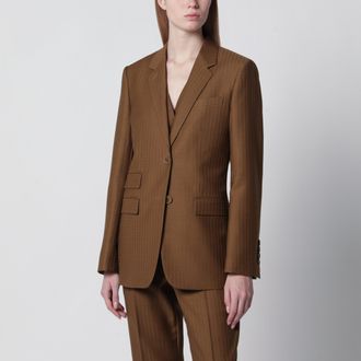 Burberry Giacca sartoriale monopetto in lana e mohair marrone