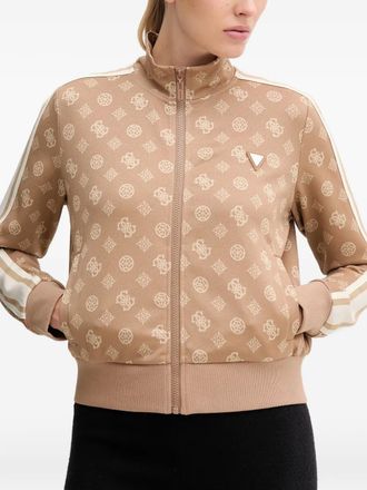 Guess Co monogram-pattern zip-up sweatshirt - women - Elastane/Polyester - S - Neutrals