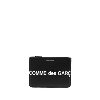 Comme Des Garçons Wallets & Cardholders, female, Black, Size: ONE SIZE Black Logo Leather Pouch Bag
