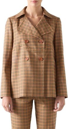 L.k. Bennett Amber Check Double Breasted Jacket in Brown at Nordstrom, Size 14 Us
