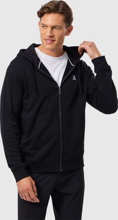 Psycho Bunny Mens Levy Zip Fleece Hoodie 001 BLACK / XS