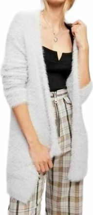 Free People Fuzzy Eyelash Cozy Open Front Silver Cloud Cardigan In Grey