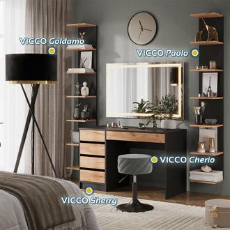 Vicco Tocador Sherry, Antracita/roble Dorado, 120 X 75 Cm Con Espejo Led