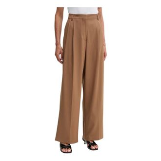 Fracomina Broek met wijde pijpen en plooien - Dames - Wijde Broeken - Bruin - M - Polyester - Broeken