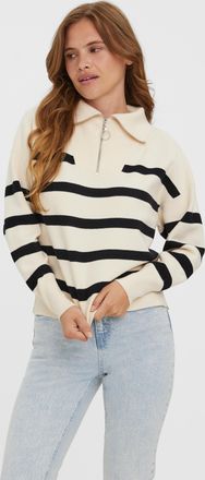 Vero Moda Troyer VERO MODA VMSABA STRIPE LS HIGHNECK BLOUSE GA NOOS, Damen, Gr. XL, schwarz-weiss (birch with stripes), Strick, Obermaterial: 50% Viskose, 28% P