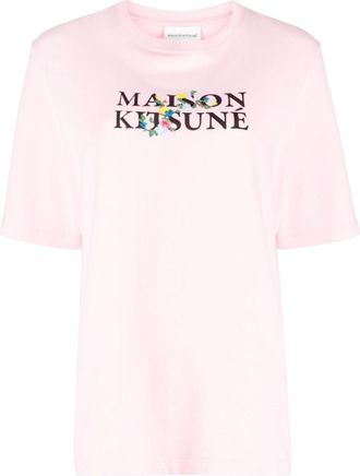 Maison Kitsuné logo-print cotton T-shirt - women - Cotton - S - Pink