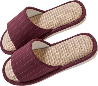 Generic Mens Womens Cotton Linen House Slippers Open Toe Slippers Couple Soft Indoor Slip-On Floor Shoes Home Footwear Lightweight Breathable Comfortable Four