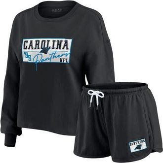 WEAR by Erin Andrews Womens WEAR by Erin Andrews Black Carolina Panthers Heavy Rugby Jersey Long Sleeve T-Shirt & Shorts Lounge Set at Nordstrom, Size Xx-Large