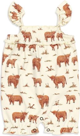 LOvedbaby Organic Cotton Bubble Romper in Highland Cow at Nordstrom, Size 18-24M