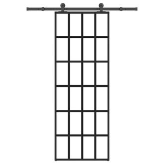 Berkfield Home Sliding Door with Hardware Set 76x205 cm ESG Glass&Aluminium in Black