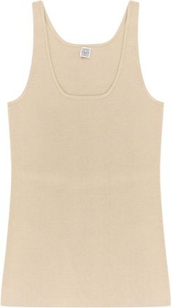 Toteme Tops, Dames, Beige, M, Ronde hals mouwloos T-shirt Beige