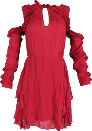 Iro Iro Hanie Ruffle Mini Cold Shoulder Dress in Maroon Viscose