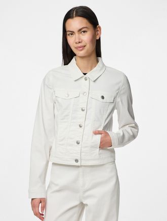 Pieces Jeansjacke PIECES PCOIA LS DNM JACKET BWHI NOOS BC, Damen, Gr. XL, weiss (hellwei&szlig;), Denim/Jeans, Obermaterial: 52% Baumwolle, 30% Polyester, 16% Visk