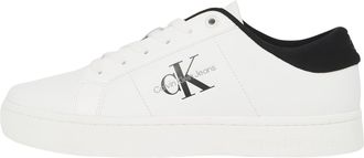 Calvin Klein Jeans Womens Classic Cupsole Low Top Lace Up Leather Trainers, Black (Black/Bright White), 6