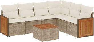 vidaXL Vidaxl - Set Sof&aacute;s De Jard&iacute;n 7 Piezas Y Cojines Rat&aacute;n Sint&eacute;tico Beige