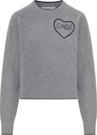 Chlo&eacute; CROPPED WOOL KNIT SWEATER WITH LOGO - Chloe - Woman