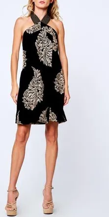 Ciebon Varella Embroidered Halter Dress in Black Cream at Nordstrom Rack, Size X-Small