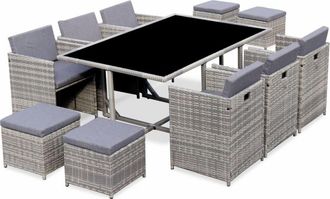 Sweeek Salon de jardín 6-10 plazas mix de grises, cojines gris