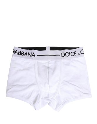 Dolce & Gabbana Mens White Logo Waistband Regular Boxer Underwear Cotton Elastane Clothing