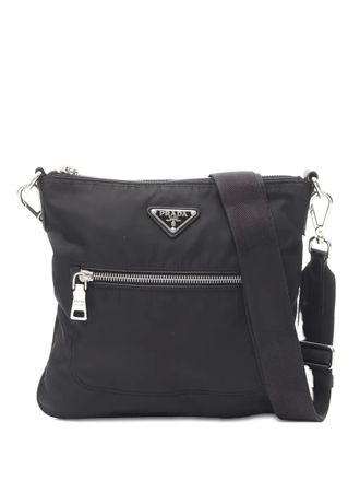 Prada triangle-logo shoulder bag - women - Nylon/Leather - One Size - Black