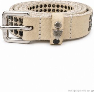 HTC White Los Angeles 3.000 Studded Leather Belt