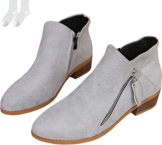 Generic Womens Ankle Boots in A Suede Look, Fashionable Ankle Boots with A Low Block Heel And Side Zipper, Comfortable Boots with A Round Toe for Everyday Wea