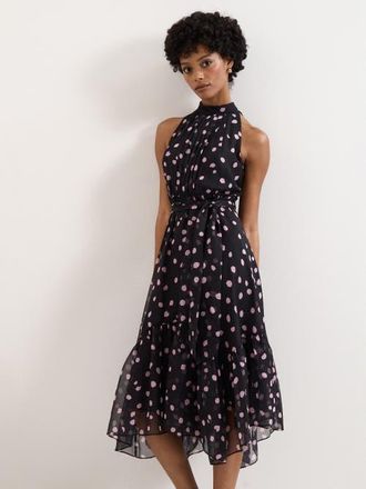 Phase Eight Lucinda Sleeveless Halter Midi Dress in Black at Nordstrom, Size 10