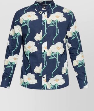 Kenzo long sleeve silk blend floral shirt collar