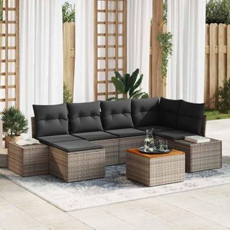 vidaXL Vidaxl - Conjunto De Sof&aacute; De Jard&iacute;n Con Coj&iacute;n 7 Pcs Gris Polirat&aacute;n