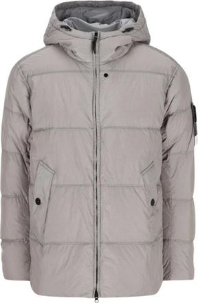 Stone Island Jassen, Heren, Grijs, XL, Nylon, Logo Nylon Blouson Jas