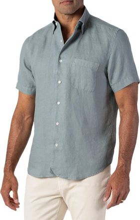 Robert Talbott Morgan Short Sleeve Linen Shirt in Light Gray at Nordstrom, Size X-Large