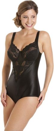 Camille Womens Underwired Shapewear Bodysuit - Floral Lace Tummy Control Body Shaper with Adjustable Straps - Firm Control Womens Bodysuits - Black 40DD