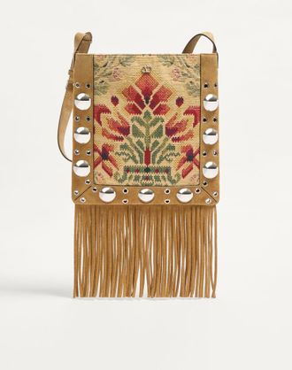 Valentino Garavani Borsa A Spalla Valentino Garavani Nellc&ocirc;te In Tessuto Jacquard Con Frange Uomo HAVANA BEIGE/MULTICOLOR UNI