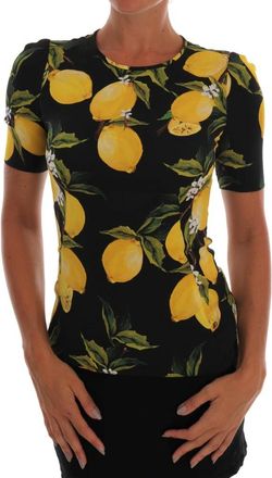Dolce & Gabbana Womens Lemon Print Silk Top Tsh1451 - Black - Size EU 32 (Womens)