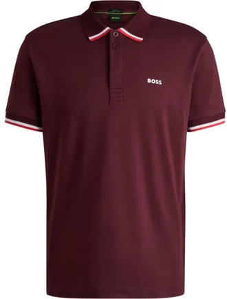 BOSS Paddy knit polo shirt in cotton with striped trims
