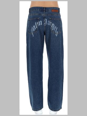 Palm Angels Curved Logo Denim Jeans - Blue