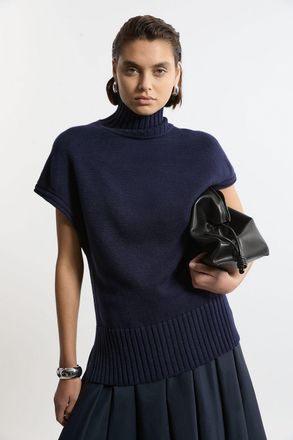 Karen Millen Womens Viscose Blend High Neck Knitted Tunic - Navy - Size X-Small