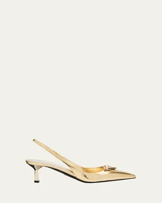 Prada 55mm Metallic Leather Slingback Pumps