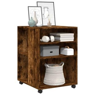 Berkfield Home Side Table with Wheels Smoked Oak 55x60x78 cm Engineered Wood in Brown | Size: 55 x 60 x 78 cm