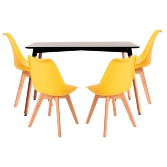 Regalos Miguel Regalos Miguel - Conjuntos De Mesa Y Sillas - Conjunto Mesa Tower Rectangular 120 X 80 Cm Negra Y Pack 4 Sillas Synk Basic - Amarillo