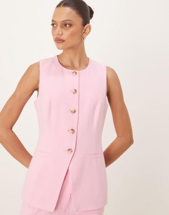 Nobody's Child Gilet girocollo taglio lungo rosa in coordinato