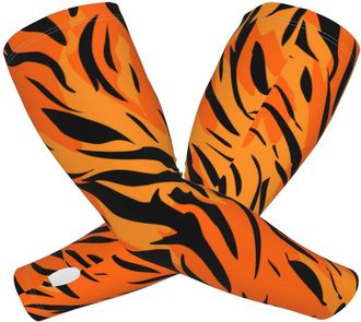 Generic Arm Sleeves for Women Men,Tiger Striped Cooling Ice Silk Arm Cover Sleeves Compression UV Sun Protection Sleeves