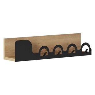Dmora Perchero Beryl, 5 Ganchos, Montaje En Pared, Estructura Negra, 14h Cm Roble Marr&oacute;n