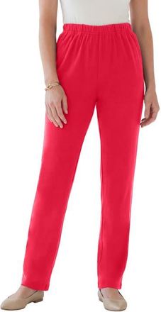 Roaman's Plus Size Soft Knit Relaxed Pull-On Straight Leg Pant in Vivid Red at Nordstrom, Size Small Tall