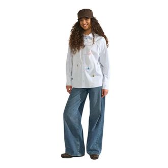N&uuml;mph Dames, Blouses & Shirts, Blauw, Maat: S