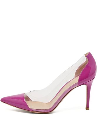 Gianvito Rossi pre-owned 90mm Plexi stiletto pumps - women - Calf Leather/Calf Leather/PVC/Patent Calf Leather - 38.5 - Pink