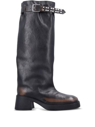 Miista buckle-fastening studded boots - women - Leather/Leather/Rubber - 37 - Brown