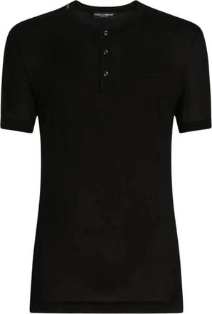 Dolce & Gabbana Zijden Henley T-shirt - Heren - Korte mouwen Overhemden - Zwart - S - Polyester - Overhemden